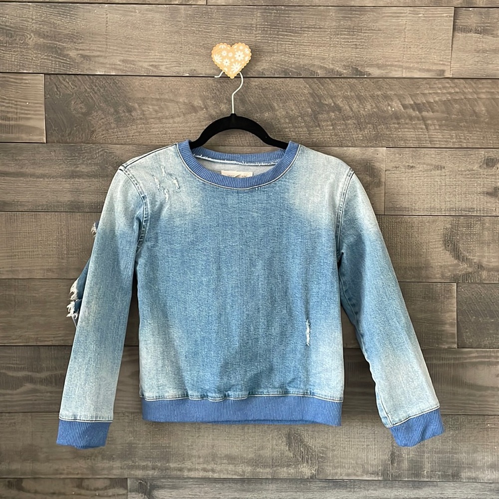 Girls Denim Crew Neck Sweater